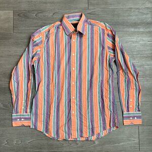 Dragonfly Rock N Roll Striped Mens Western Button Up Shirt Hippie Orange Size L